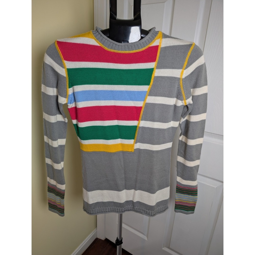 Vintage Obermeyer Ski Sweater S Colorblock Rainbow Stripe Knit Retro 80s 90s